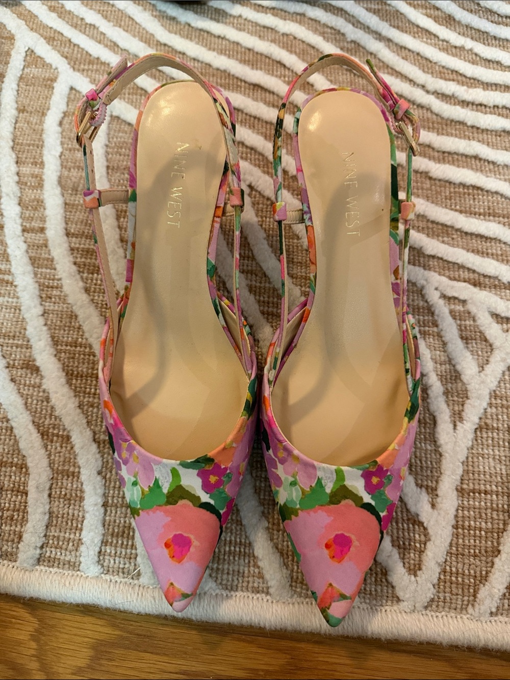 Nine West Pink Floral Pointed Slingback Heels